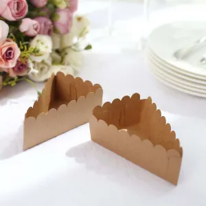 10 Pack 4"x2.5" Single Slice Natural Brown Paper Triangular Cake Boxes with Scalloped Top, Party Favor Gift Box