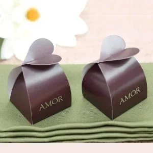 100 Pack Chocolate Brown Amor Heart Twist Top Party Favor Candy Gift Boxes