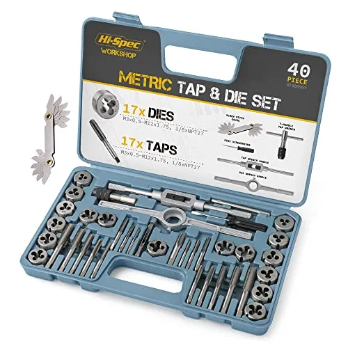 39pc Metric Tap & Die Set. M3 to M12 Sizes to Cut, Chase and Thread. Includes Handles and a Screw Pitch Gauge