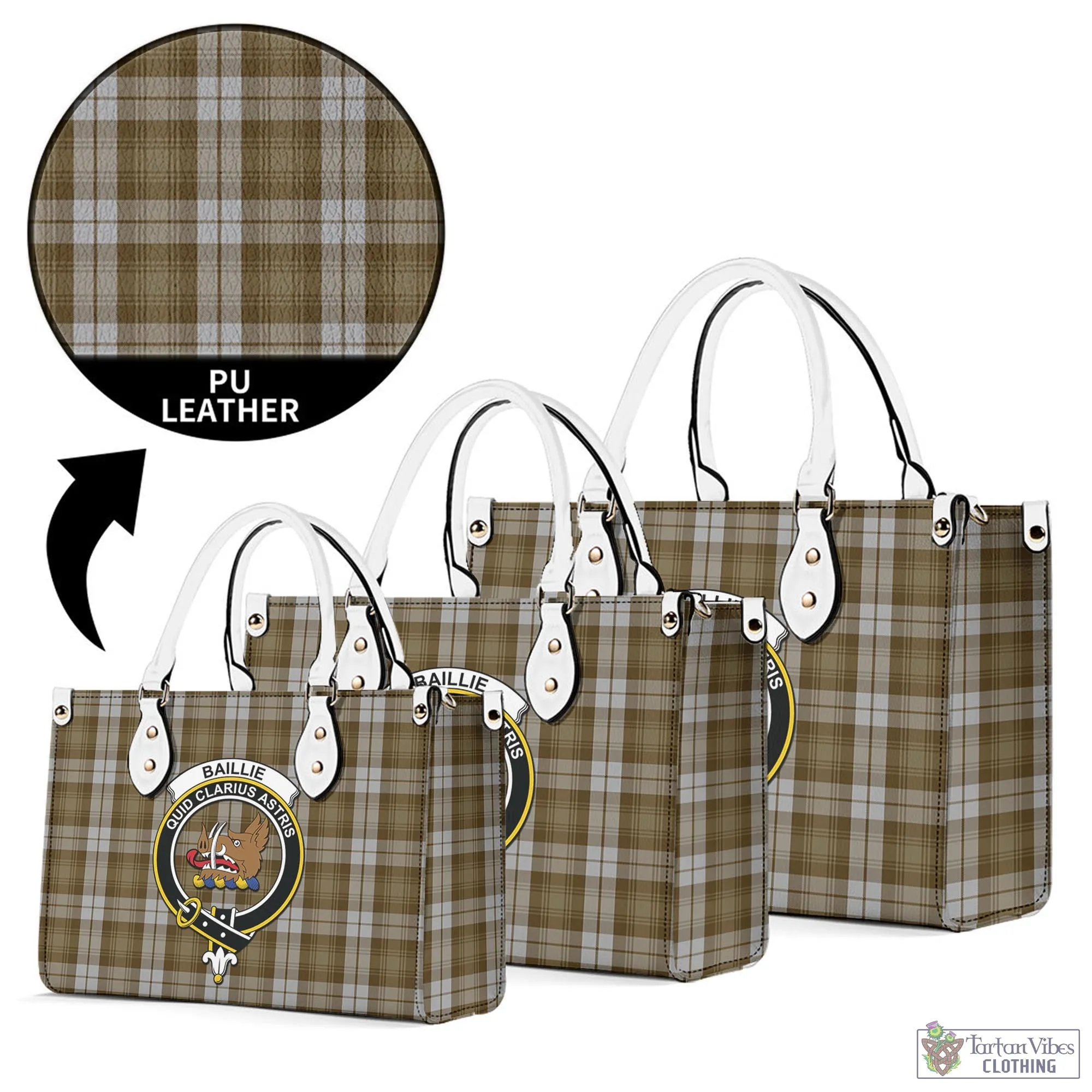 Baillie Dress Tartan Luxury Leather Handbags with Family Crest