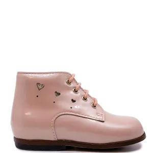 Beberlis Pink Pearl Patent Heart Baby Bootie