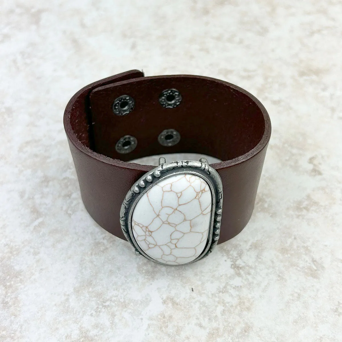 BRZ230405  Natural Stone Leather Cuff Bracelet