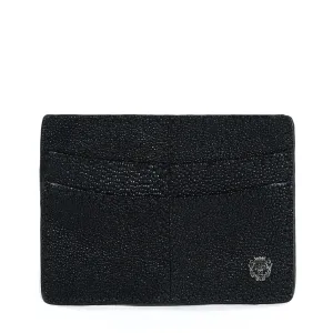 Center Stitched Card Holder with Exotic Black Stingray Fish Leather