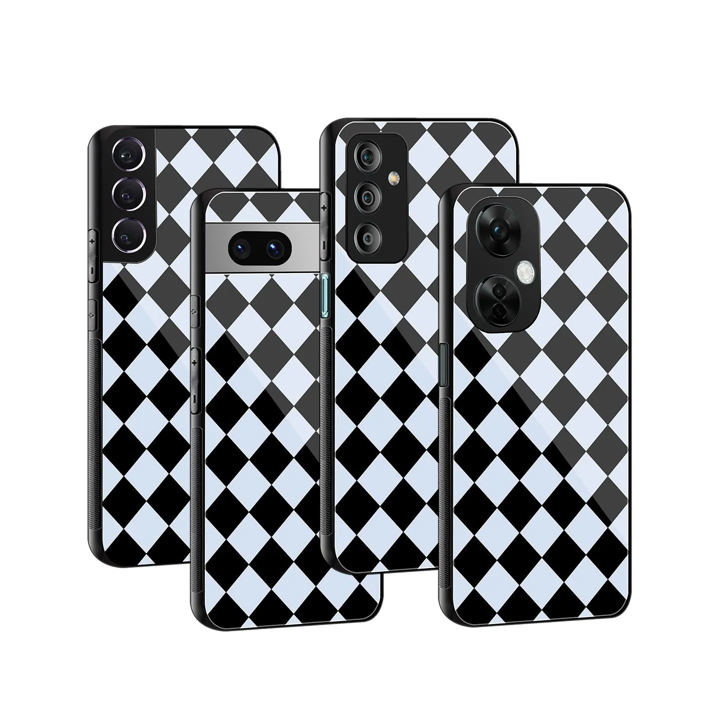 Diamond Check Blue Phone Cover | Glass Case