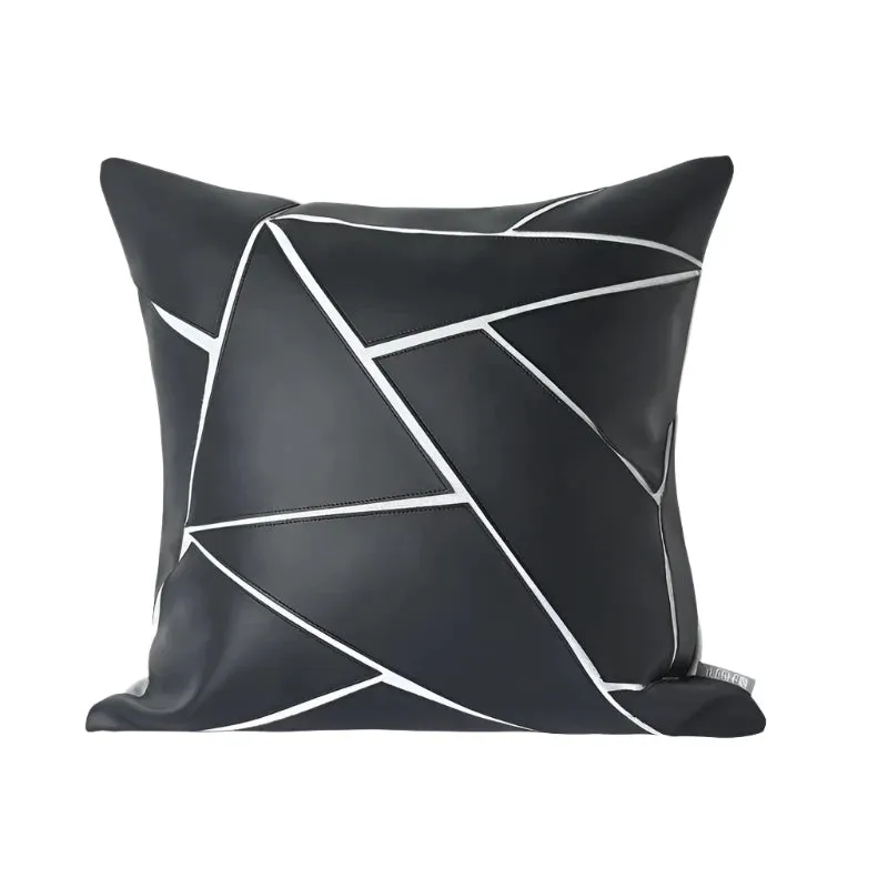 Geometric Stitched Leather Pillow Cover