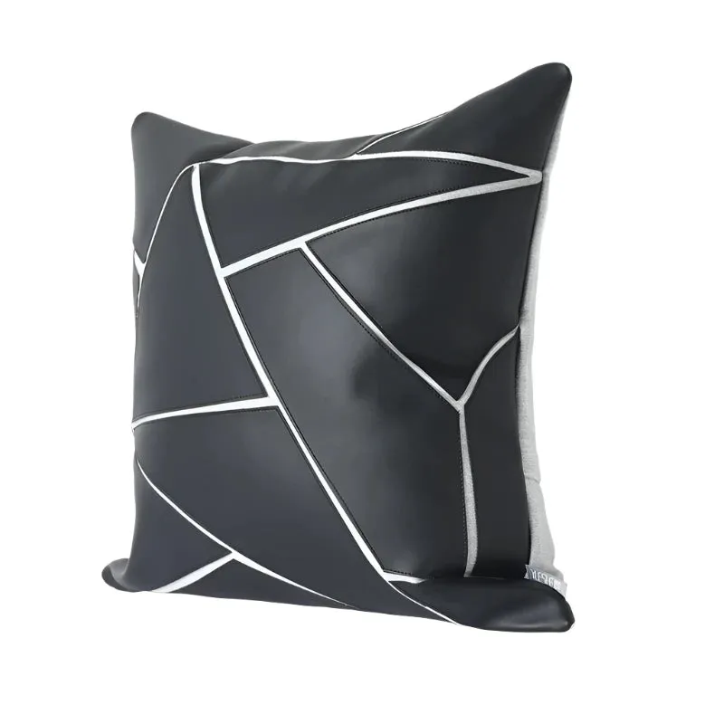 Geometric Stitched Leather Pillow Cover