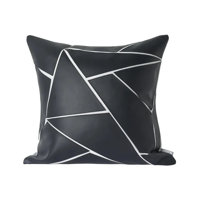 Geometric Stitched Leather Pillow Cover