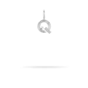 Groovy Diamond Initial Mini Bead Charm Q in Sterling Silver