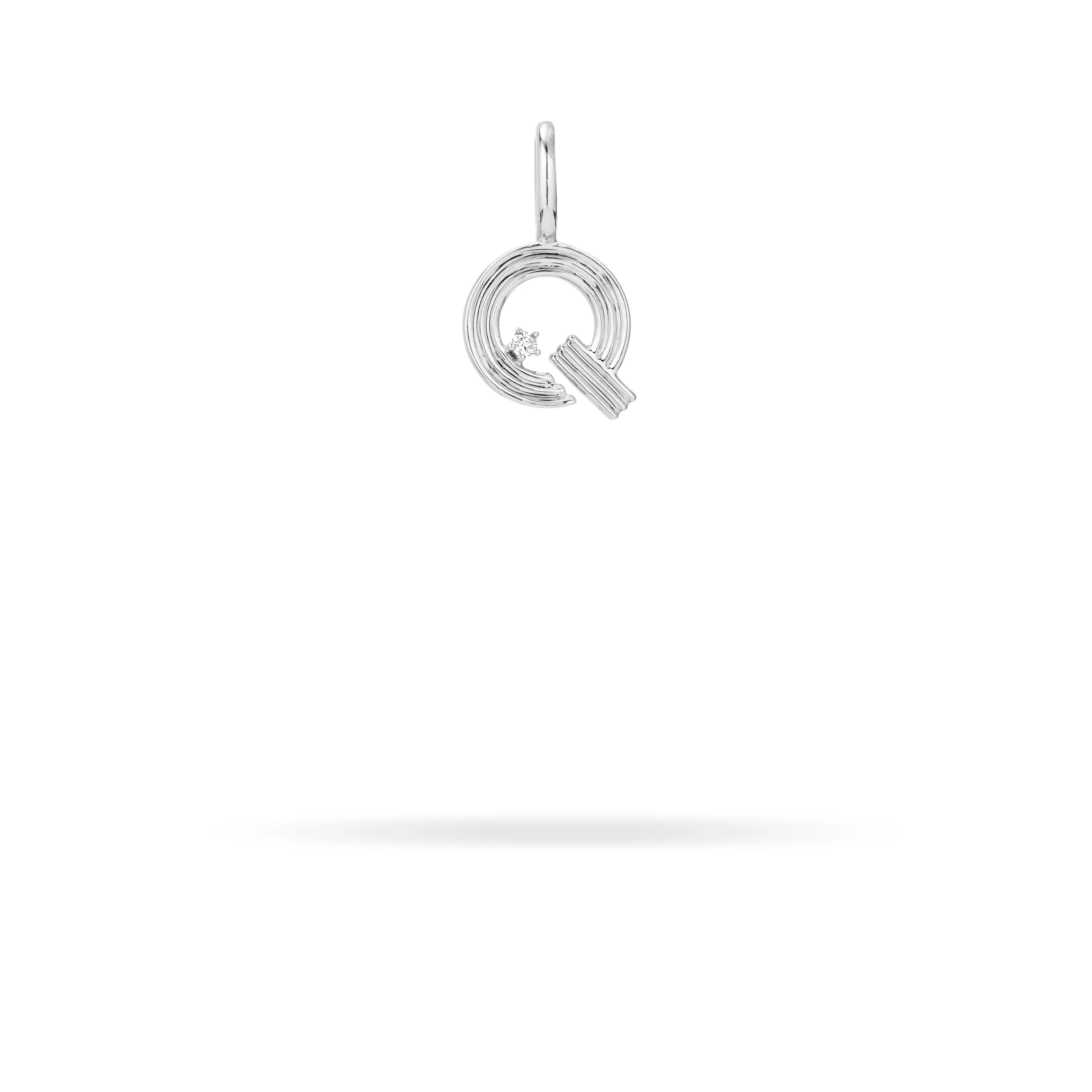 Groovy Diamond Initial Mini Bead Charm Q in Sterling Silver