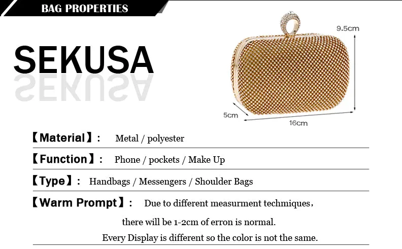 SEKUSA Clutch Diamond-Studded  With Chain Shoulder Handbags Wallets For Wedding Evening Bag