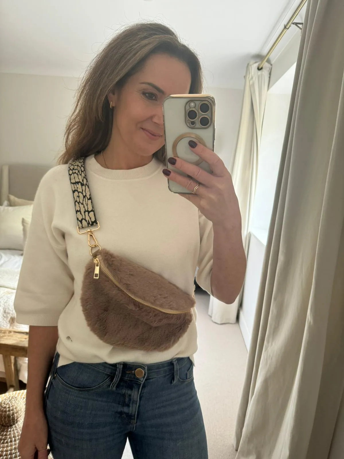 Taupe Faux Fur bum bag