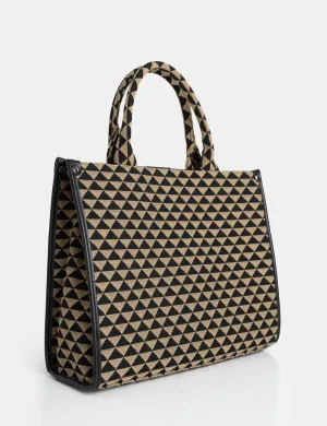 The Bali Beige Pyramid Print Tote Canvas Bag