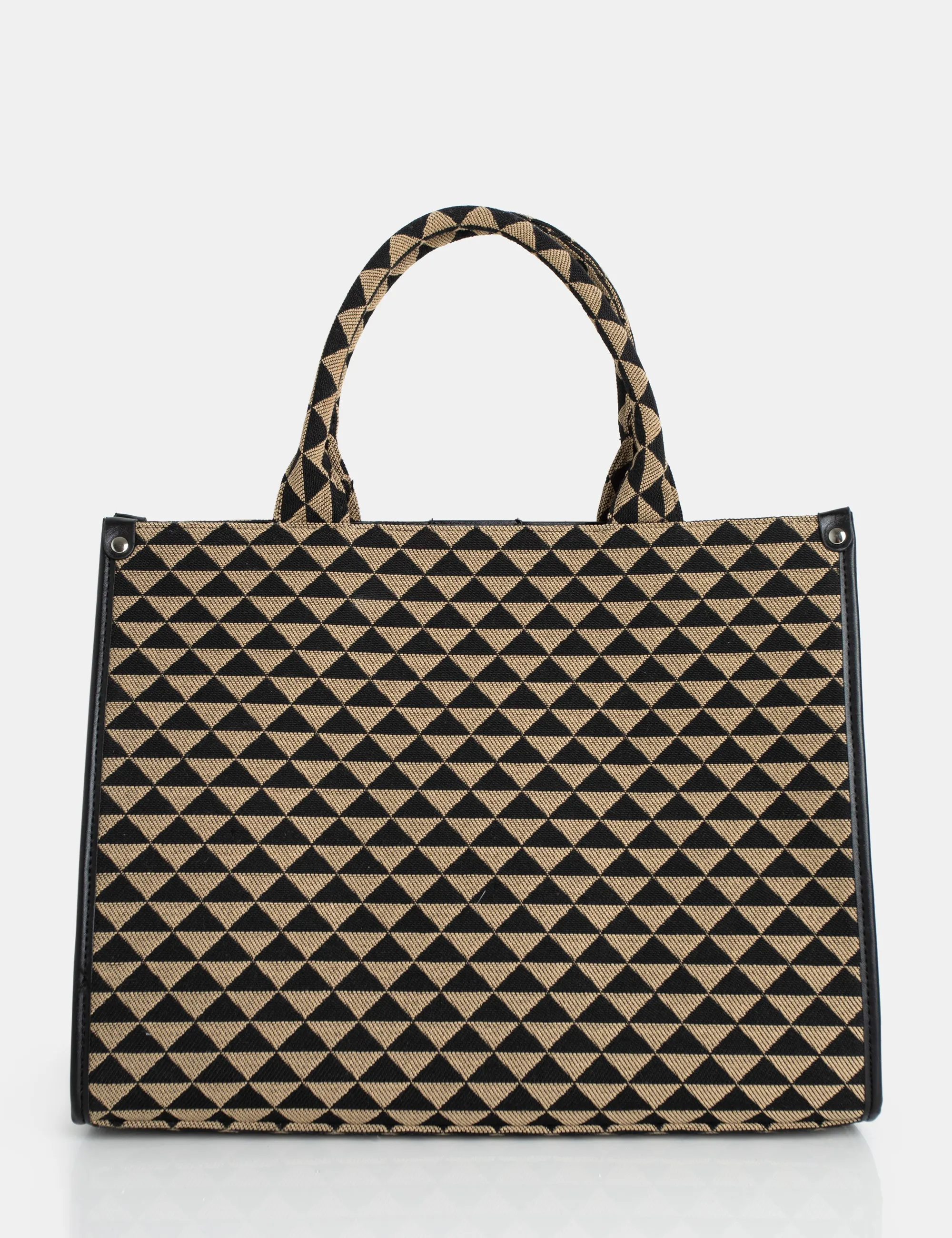 The Bali Beige Pyramid Print Tote Canvas Bag