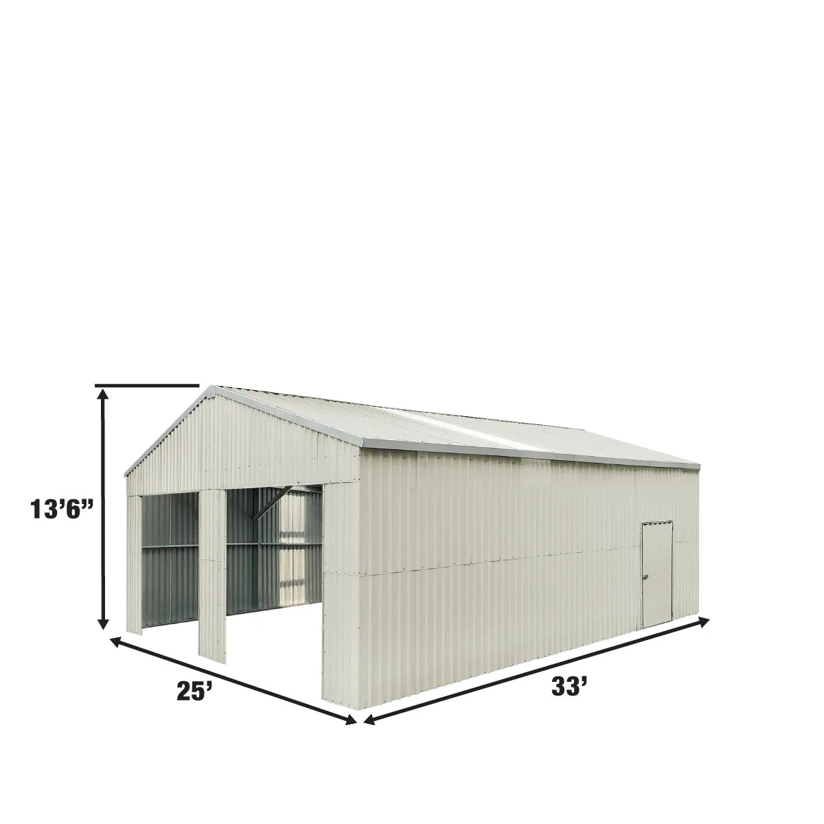 TMG Industrial 25’ x 33’ Double Garage Metal Barn Shed with Side Entry Door, 825 Sq-Ft Floor Space, 9’8” Eave Height, 27 GA Metal, Skylights, 4/12 Roof Pitch, TMG-MS2533